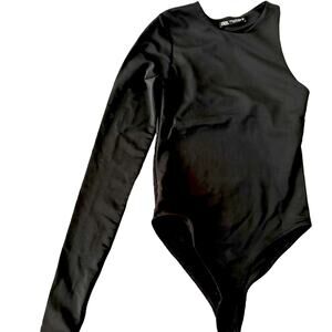 Zara  black Bodysuit body shape wear Sz S one long sleeve